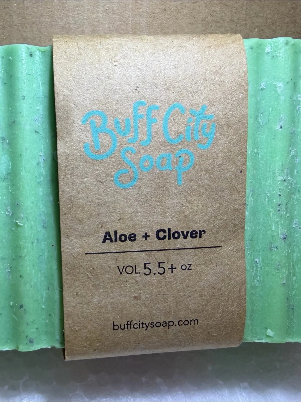 Buff City Soap Aloe + Clover Bar Soap & Porcelain Bamboo Soap Dish Set NEW